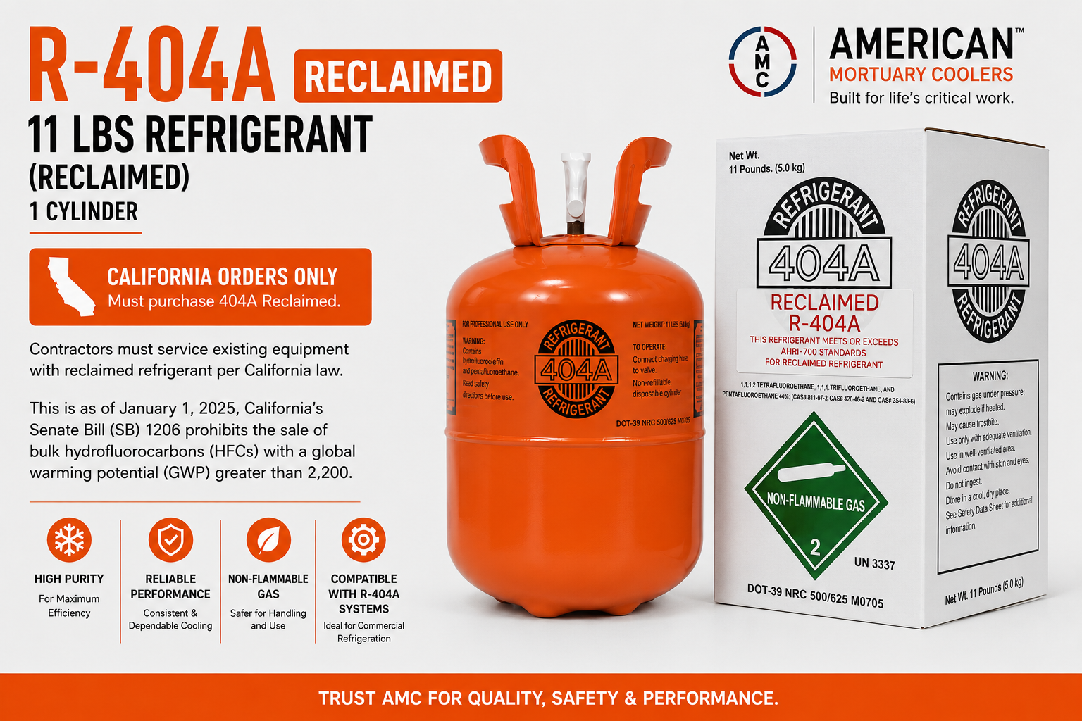Reclaimed R-404A 11 lb Refrigerant | California SB 1206 | AMC