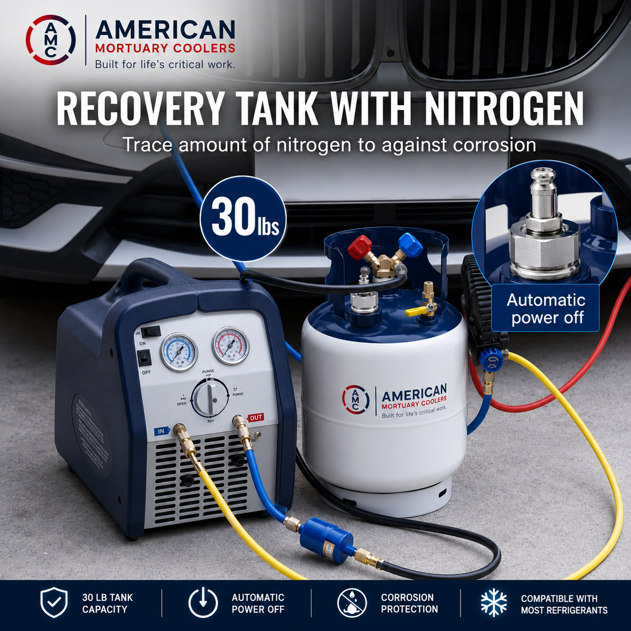 AMC refrigerant recovery equipment for professional HVAC and refrigeration service.