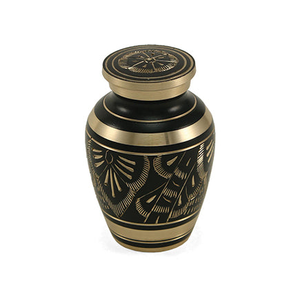 Black and Brass Etched Leaf Mini Keepsake Urn