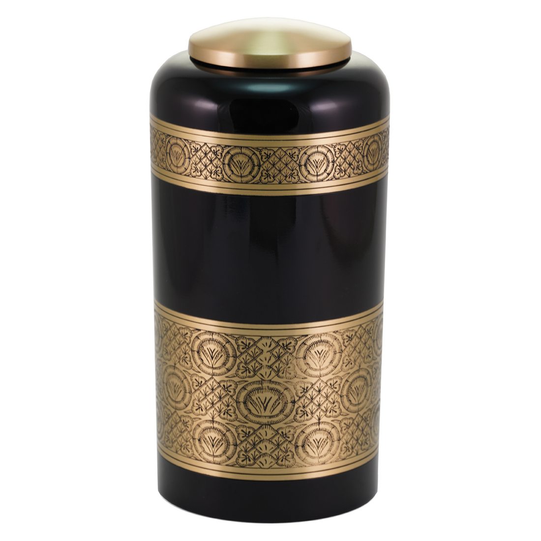 Black and Gold Etched Brass Full Size Cremation Urn
