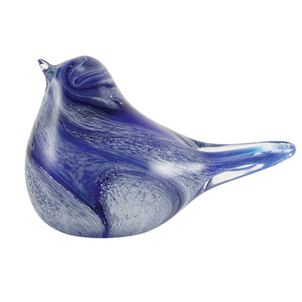 Blue and White Swirl Glass Songbird Keepsake Urn