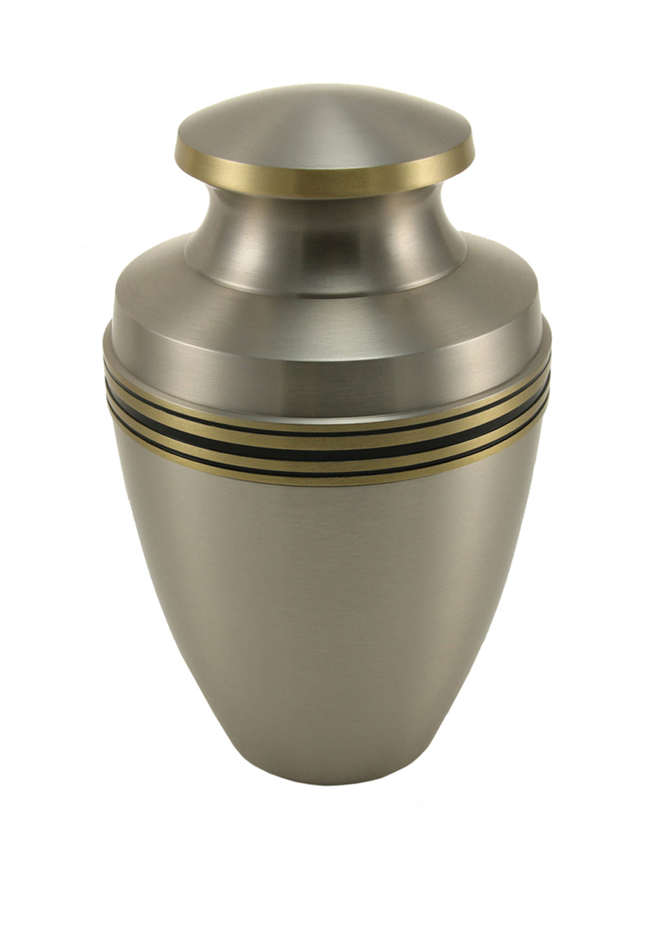 Metallic Pewter Banded Brass Full Size Cremation Urn