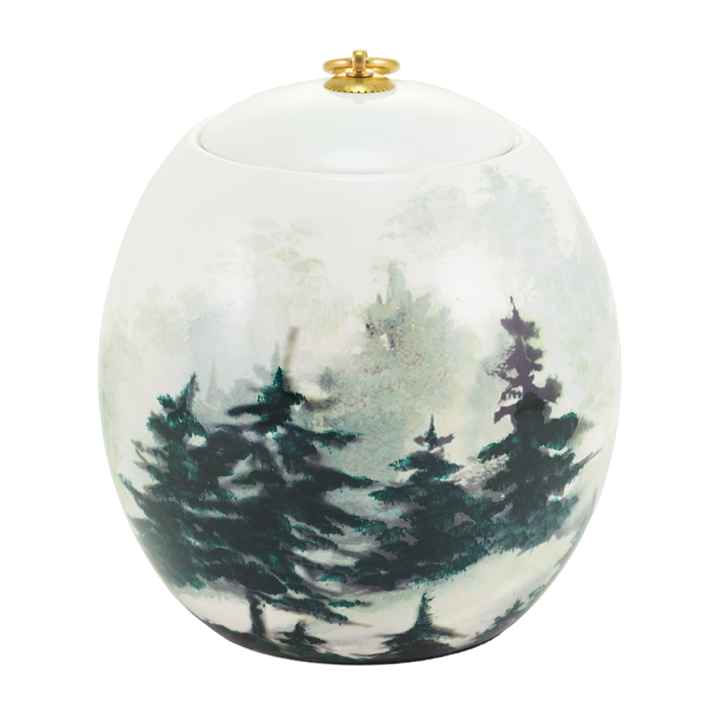 Pearl White Forest Ceramic Full Size Cremation Urn