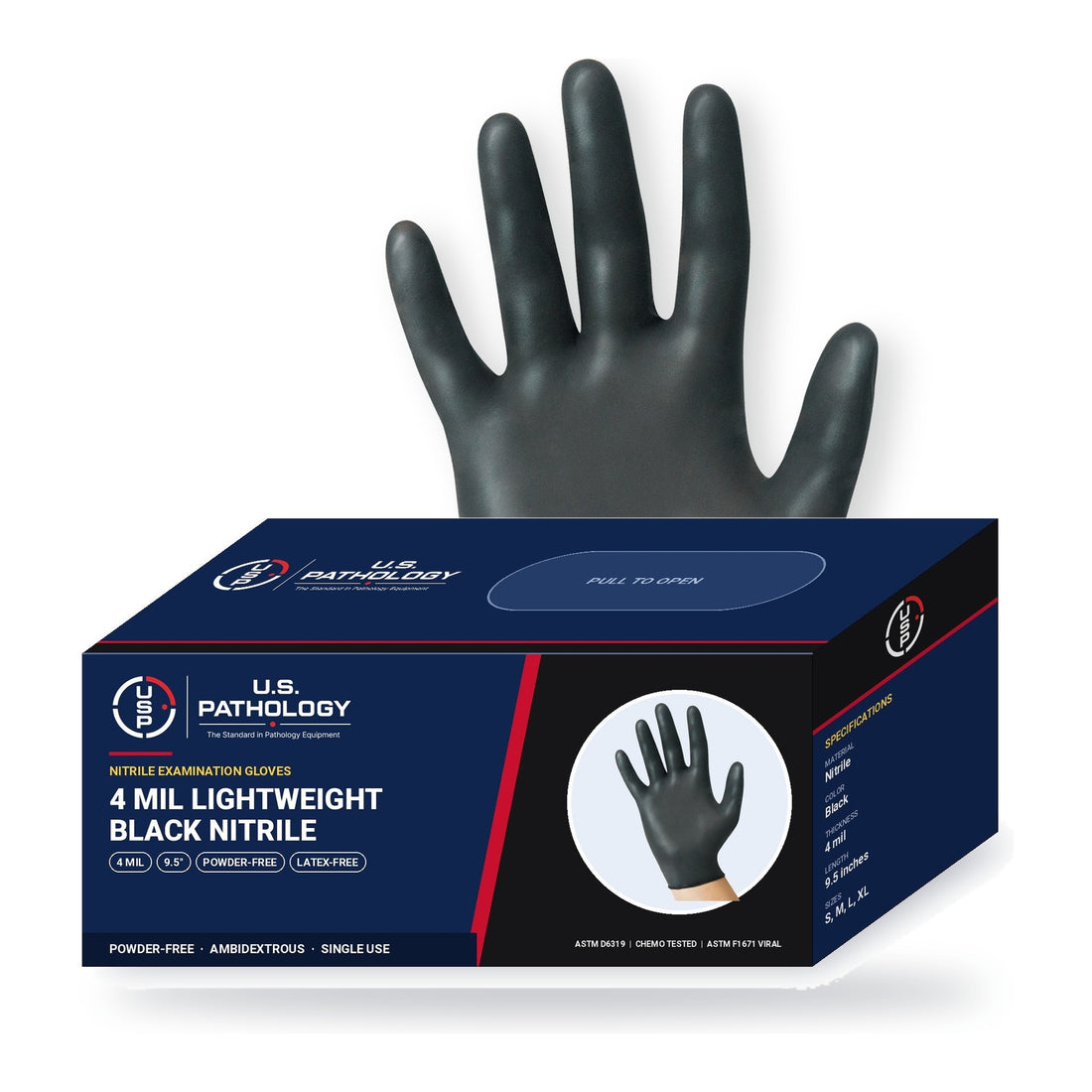 USPE 4 Mil Lightweight Black Nitrile Exam Gloves – Case