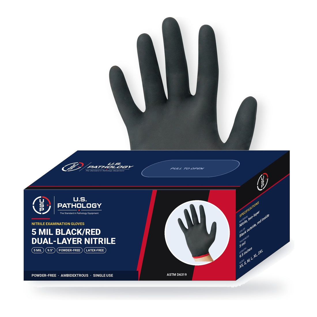 USPE 5 Mil Black/Red Dual-Layer Nitrile Gloves – Case