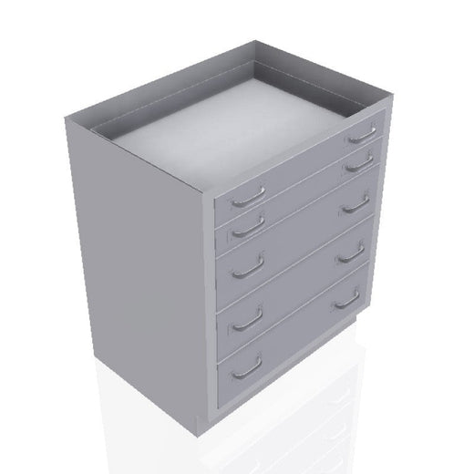 USPE 30 in. Stainless Steel Base Cabinet: 2 Long Small Drawers, 3 Long Medium Drawers