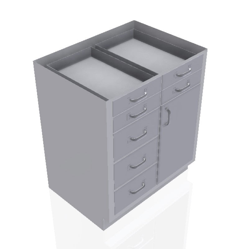 30 in. Stainless Steel Prep Room Base Cabinet: 4 Small Drawers, 3 Medium Drawers, Right Door