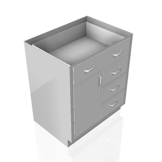 USPE 30 in. Stainless Steel Base Cabinet: 1 Long Medium Drawers, 3 Medium Drawers, Left Door