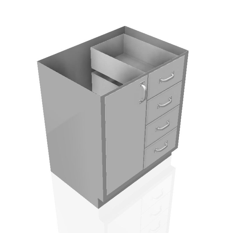 30 in. Stainless Steel Prep Room Base Cabinet: 4 Medium Drawers, Left Door