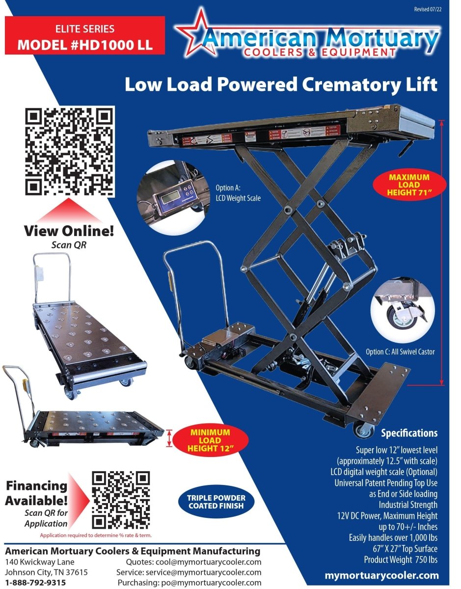 Low Profile Mortuary Scissor Lift 4 Way – Model 1030 - LPL - American Mortuary Coolers & Equipments