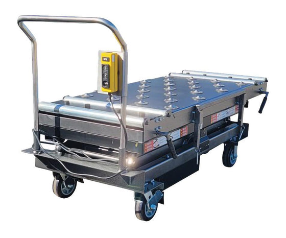 HD 1000 MAX mortuary lift G1 Model 1030-SLL, multi-directional top scissor lift, 1,000 lb bariatric cadaver lift | American Mortuary Coolers