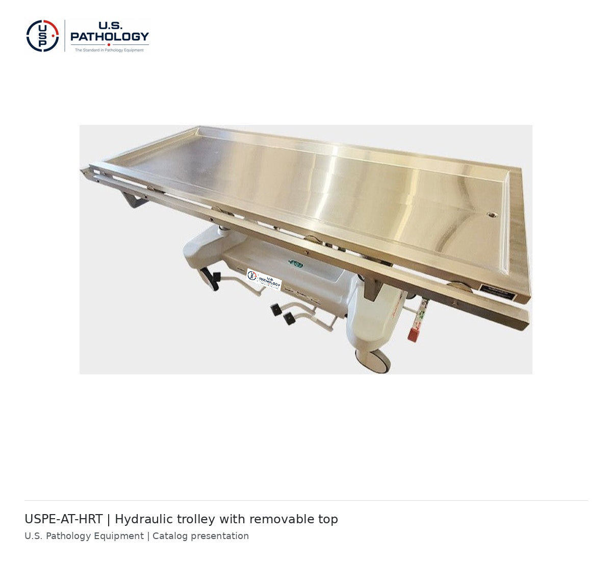 USPE-AT-HRT hydraulic autopsy trolley with removable top, actual equipment view 2