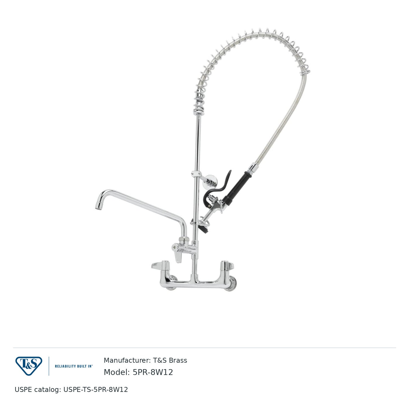 T&S Brass 5PR-8W12 Wall-mount pre-rinse base with add-on faucet