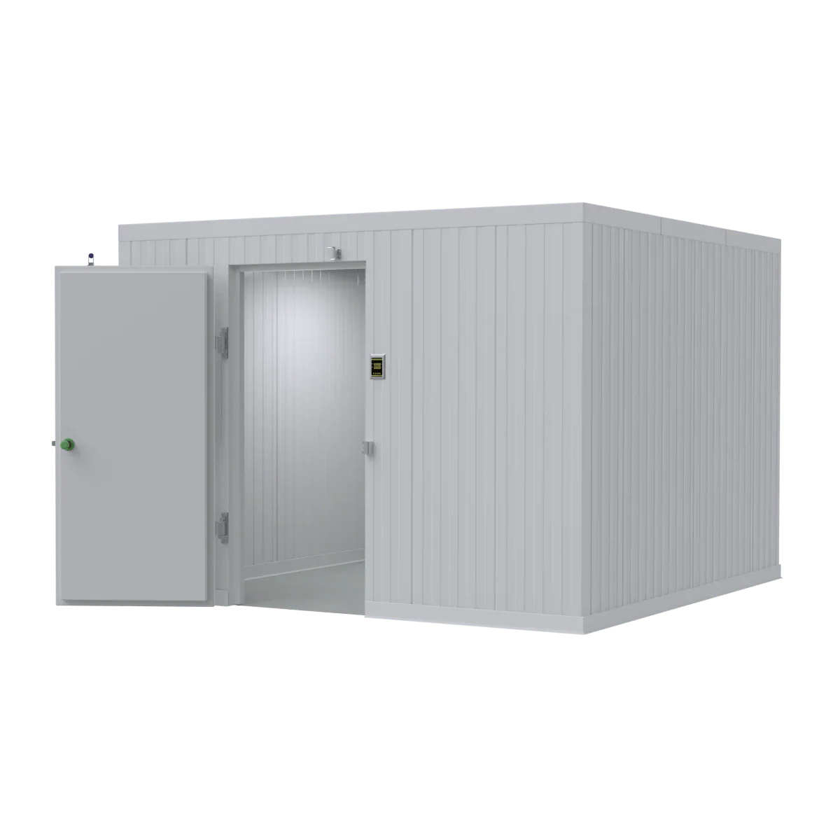 Mortuary cooler showing multiple body storage compartments in a professional funeral home setting