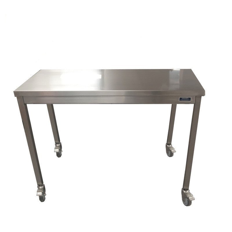 Stainless steel lab work table Model 1034-4WT with locking casters and open base