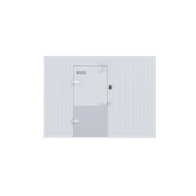 Exterior installation of a 10x20 walk-in mortuary cooler at a professional funeral or medical facility