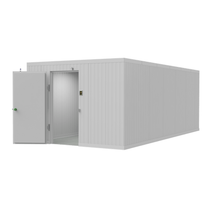 Insulated panel construction used in a 10x20 walk-in mortuary cooler for temperature stability and durability