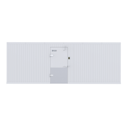 Multi-tier cadaver rack layout inside a 10x20 walk-in mortuary cooler designed for high-volume workflow