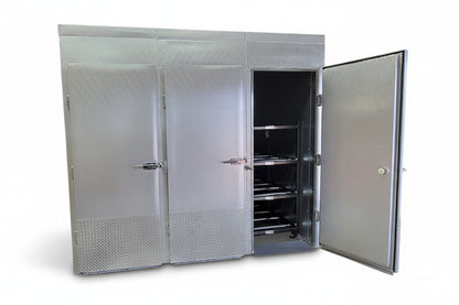 Three independent sealed bays on the 12-body triple-door mortuary cooler