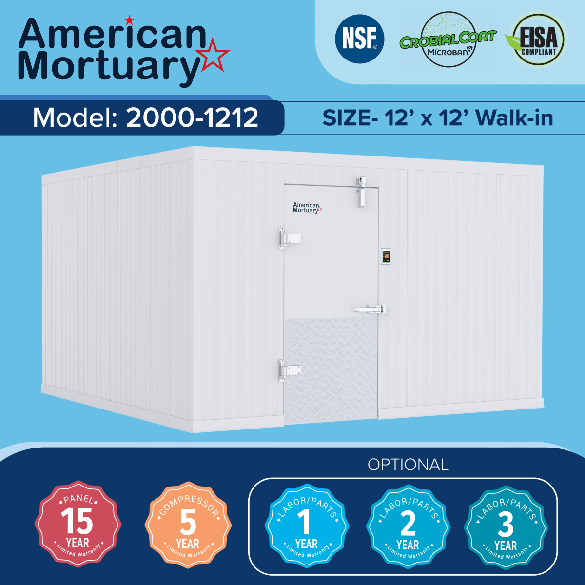 12x20 walk-in morgue cooler with roll-in cadaver racks — American Mortuary Coolers (closest-size image shown)