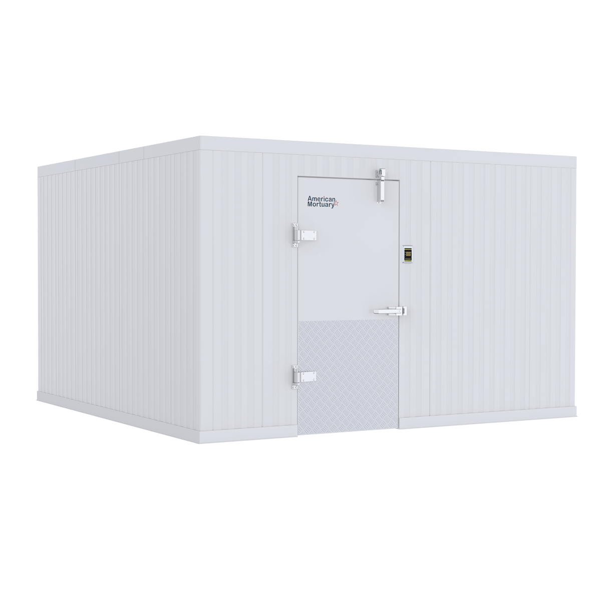 12x20 walk-in morgue cooler with roll-in racking system — American Mortuary Coolers (closest-size image shown)