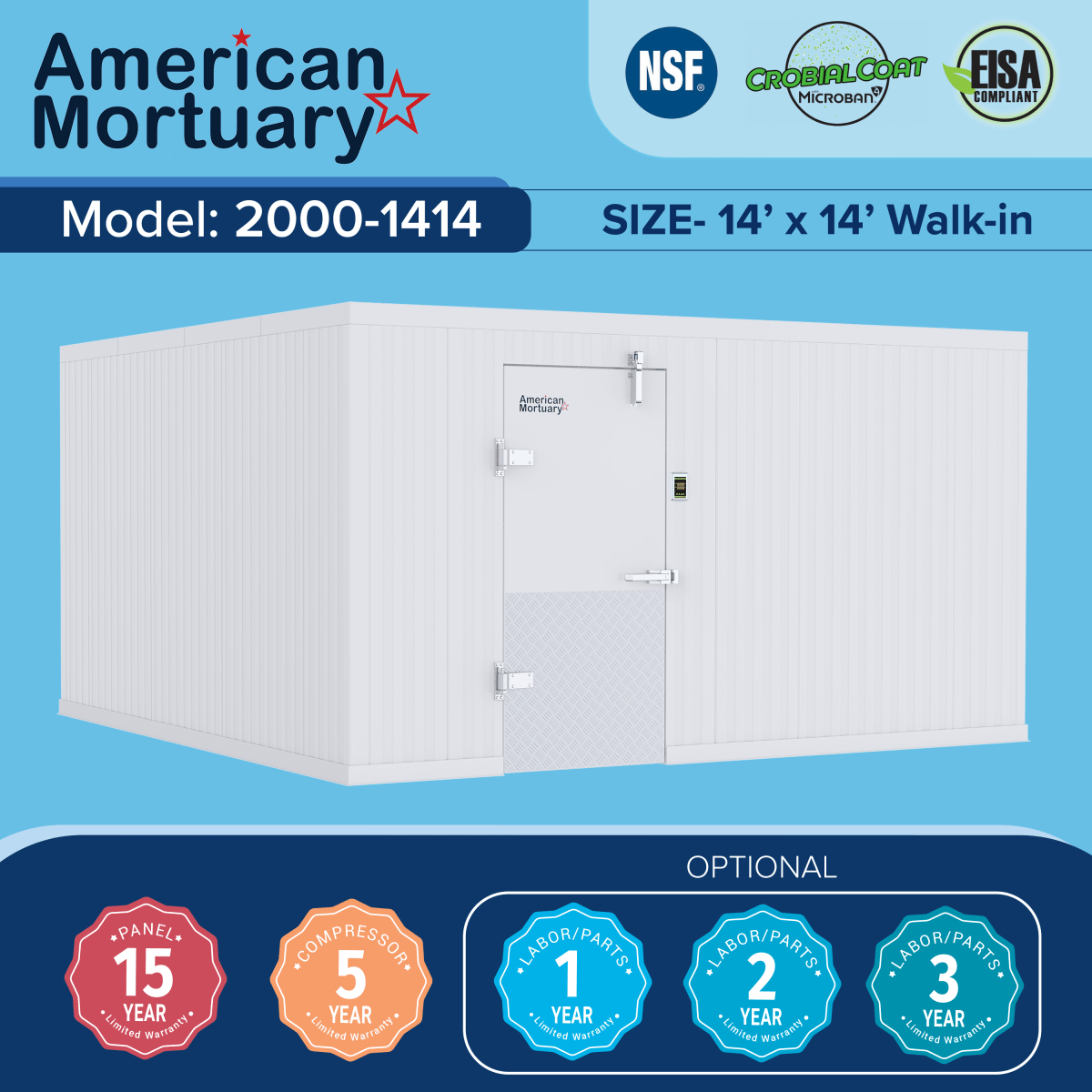 14x20 walk-in cooler, rack-compatible institutional cadaver storage (closest-size image shown)