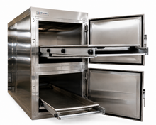 2-body vertical vault-style morgue cooler, Model 1070-2BVU — compact stacked bay storage
