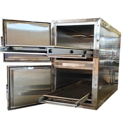 vault-style morgue cooler with slide-out trays for compact cadaver storage for Institutional Refrigeration Planning
