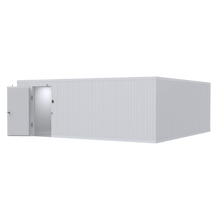 Interior view of a 24x24 walk-in mortuary refrigerator showing large-scale cadaver storage capacity and open workflow space