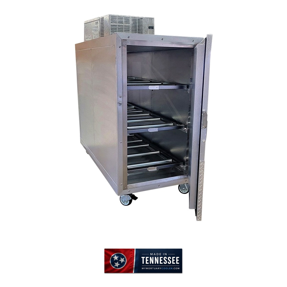 3 body extra wide upright mortuary cooler interior roller rack shelving, 36-inch bariatric capacity
