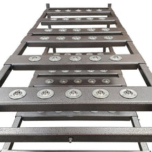 Side view of American Mortuary 3 Tier Multi-Directional Loading Rack showing heavy-duty welded frame and powder coat finish