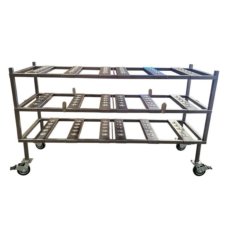 Top angle view of 3 Tier Multi-Directional Loading Rack with triple coat power-coated finish by American Mortuary