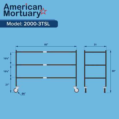 3 Tier Side Loading Mortuary Rack | Model 2000 - 03TSL - American Mortuary Coolers & Equipments