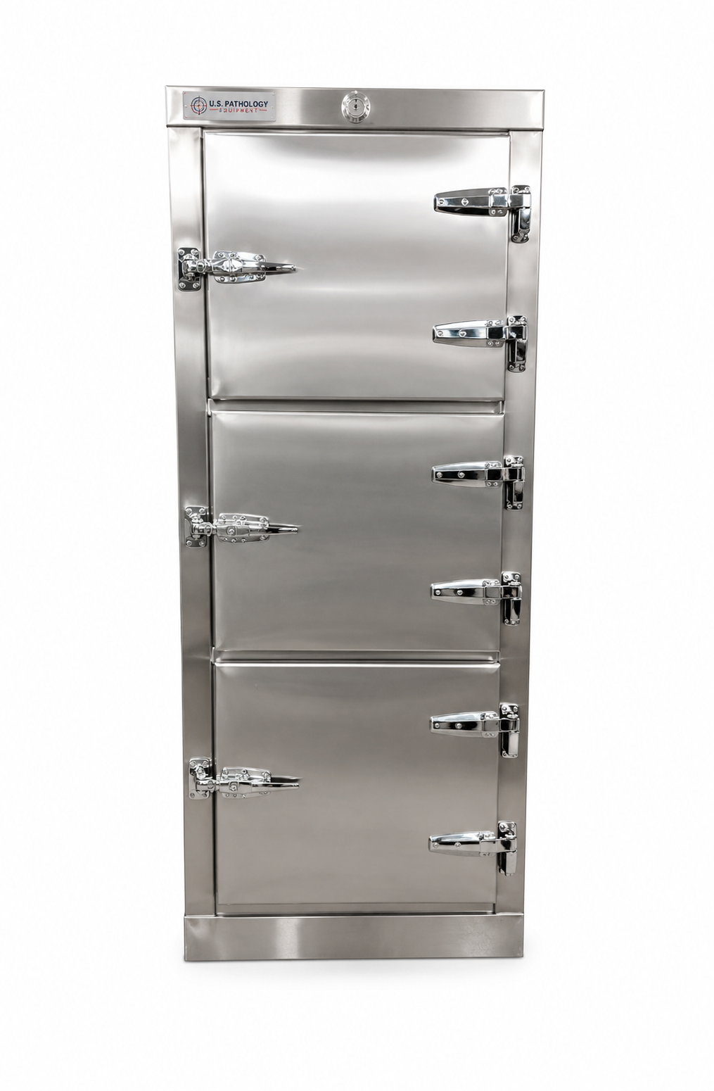 3-body vertical vault-style morgue cooler, Model 1070-3BVU — stacked individual bay storage