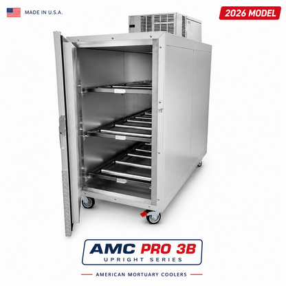 3 Body Standard Upright Mortuary Cooler | Cadaver Cold Storage | Morgue Refrigeration | Slide-Out Shelf Funeral Home Cooler