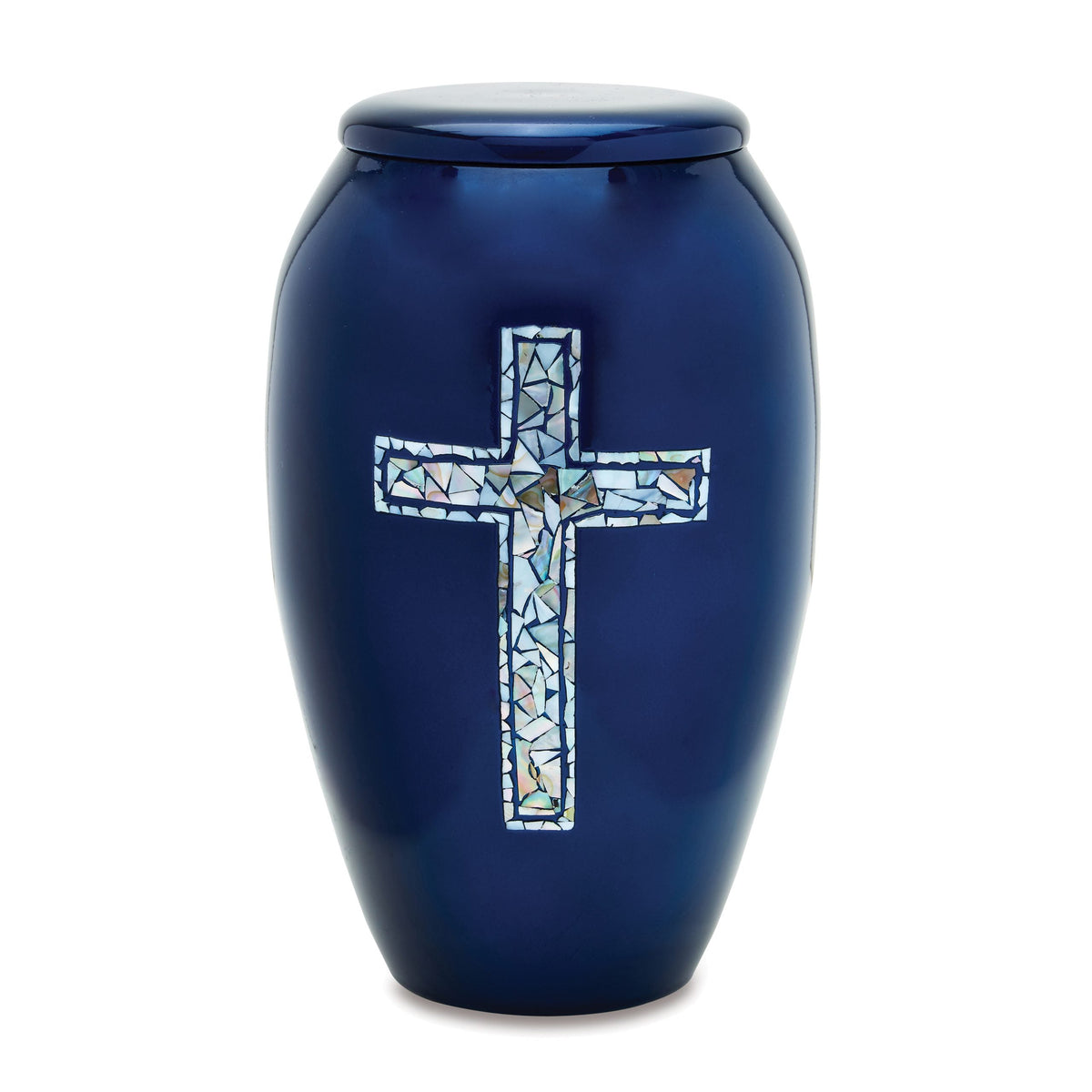 Blue Cross Mother of Pearl Urn — ISU-RJ-0142
