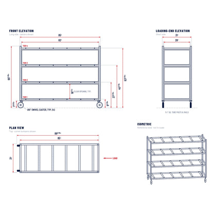 AME 2000-4TEL 4-tier end-load mortuary rack dimension drawing, 85 x 31 x 65 3/16 inches