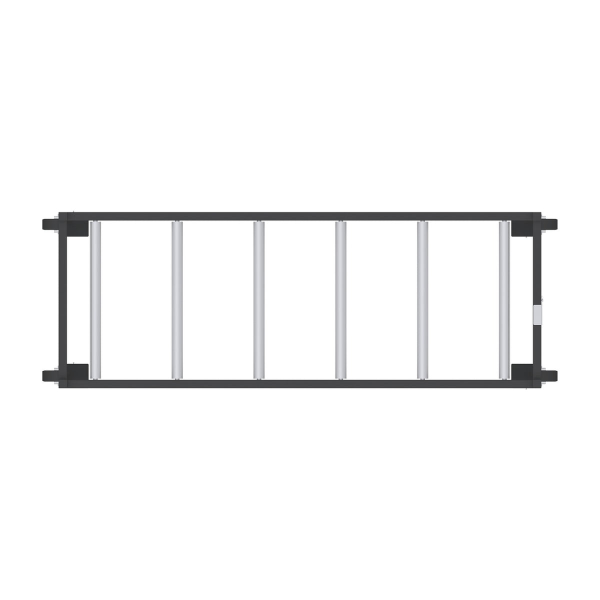 AME 2000-4TEL end-load mortuary rack plan view with 6 cross rollers per tier