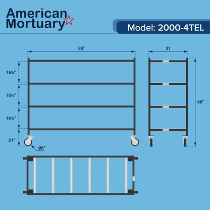 4 Tier End Loading Mortuary Rack | Model 2000 - 4TEL - American Mortuary Coolers & Equipments