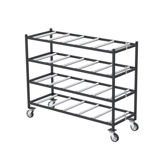 4 Tier End Loading Mortuary Rack | Model 2000-4TEL | Cadaver Storage Rack with Casters | Walk-In Cooler Rack | American Mortuary Coolers