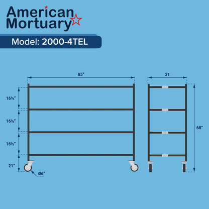 4 Tier End Loading Mortuary Rack | Model 2000 - 4TEL - American Mortuary Coolers & Equipments