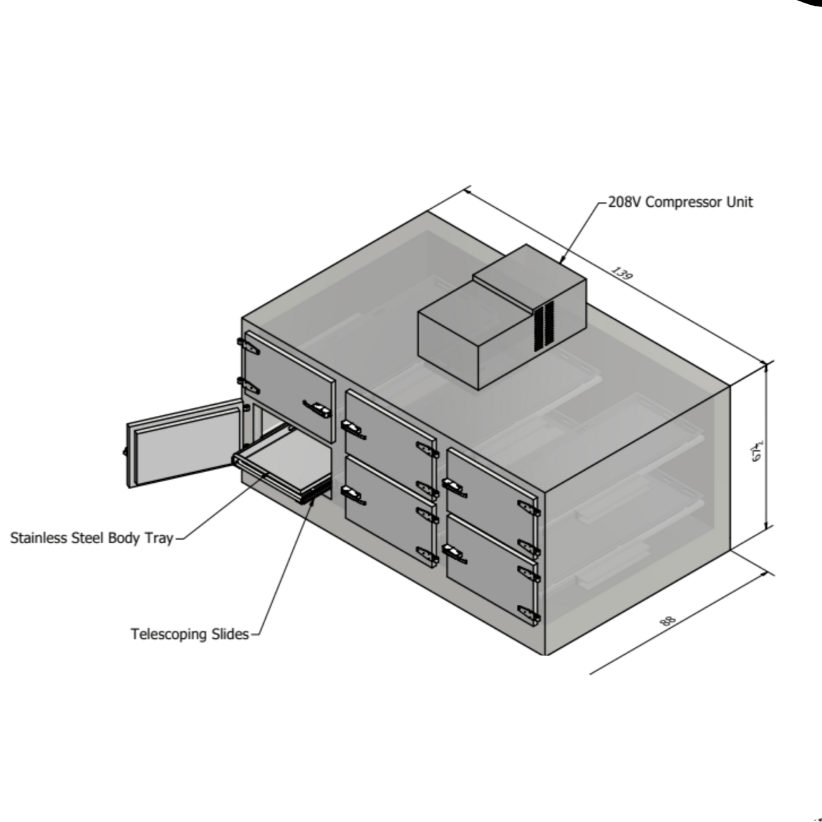 6 Bay Vault Style Morgue Cooler – Stainless Steel Slide - Out Tray System | Model 1070 - 3MB6 - American Mortuary Coolers & Equipments
