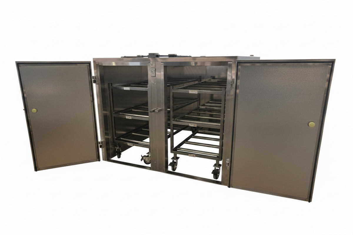6 Body Dual-Door Mortuary Cooler - twin tier roller racks