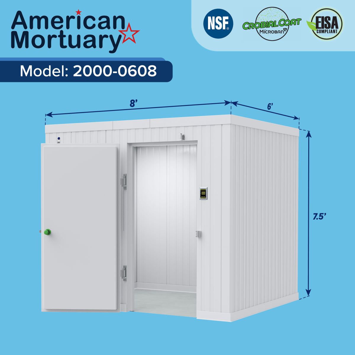6×8 Walk-In Mortuary Cooler | Model AMC-0608 | 48 sq ft | Compact