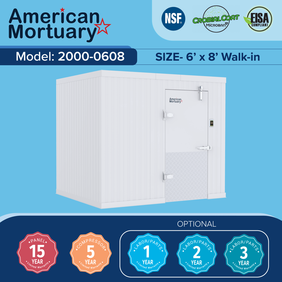 6×8 Walk-In Mortuary Cooler | Model AMC-0608 | 48 sq ft | Compact