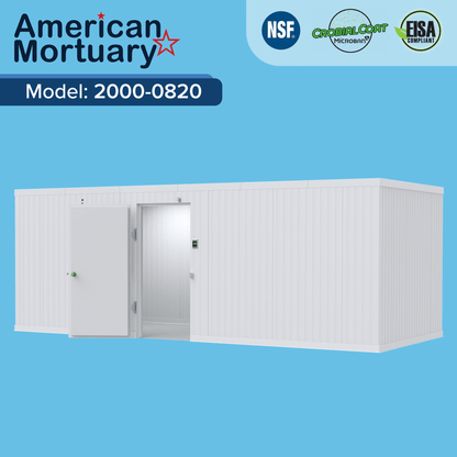 Funeral home walk-in mortuary cooler 8x20 by American Mortuary Cooler Authority