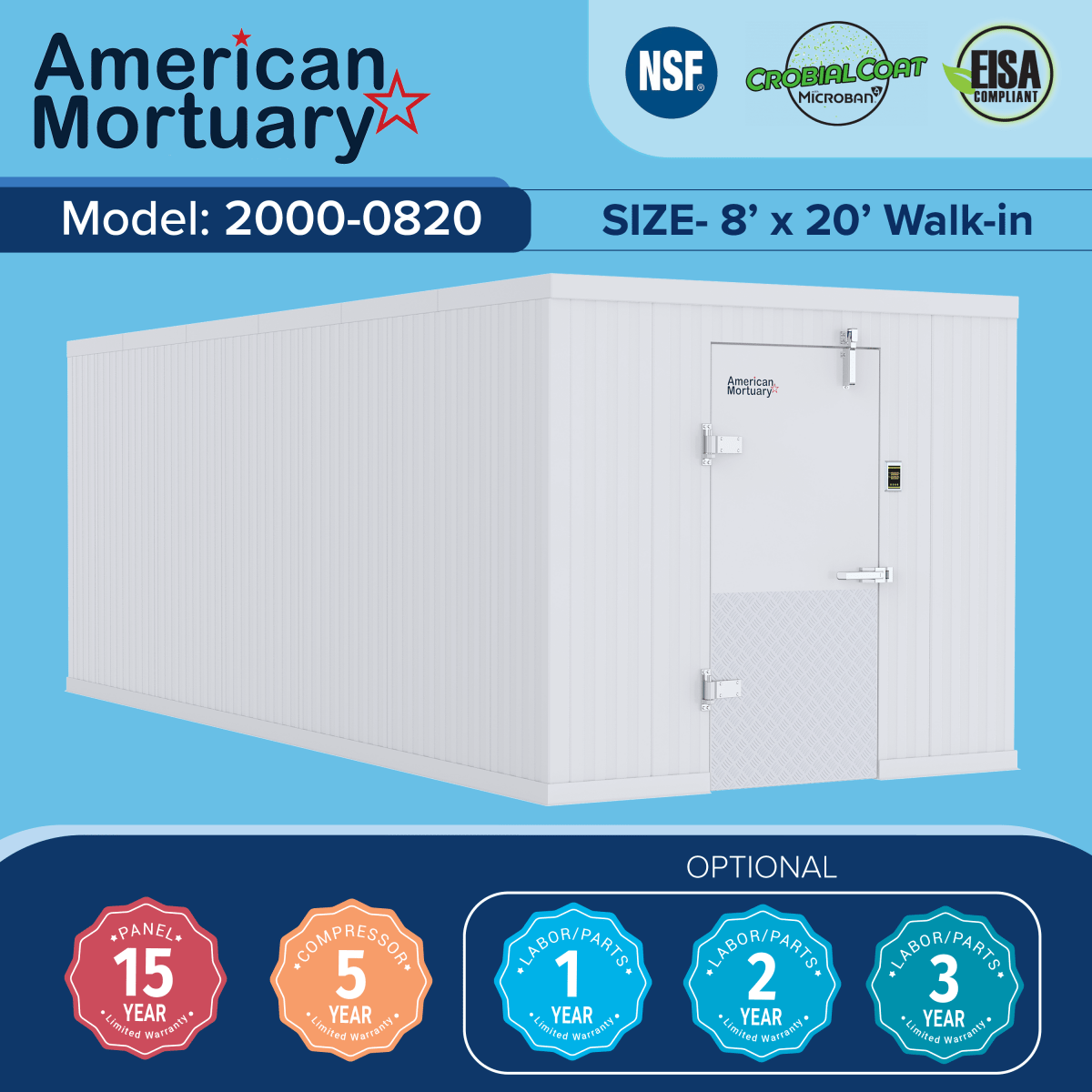 8×20 Walk-In Mortuary Cooler | Cadaver Cold Storage | Morgue