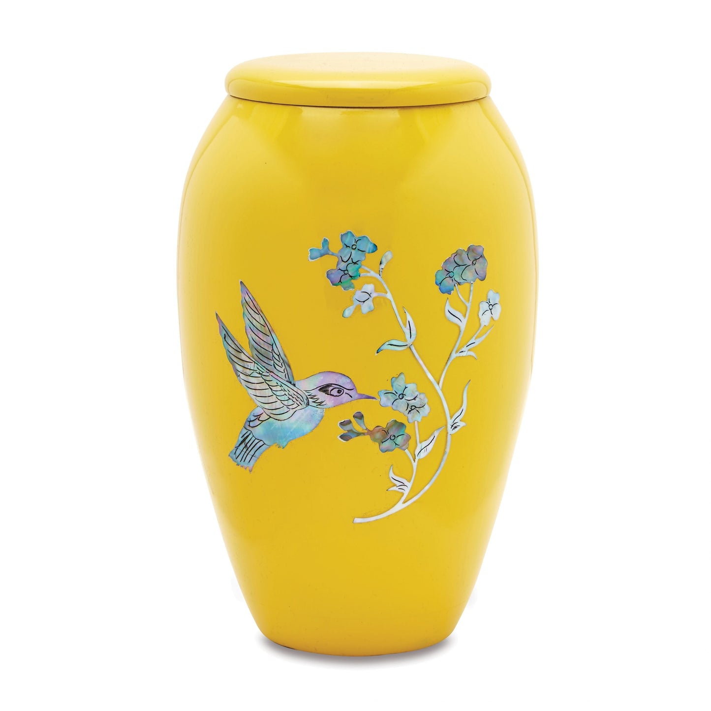 Yellow Hummingbird Mother of Pearl Urn — ISU-RJ-0181