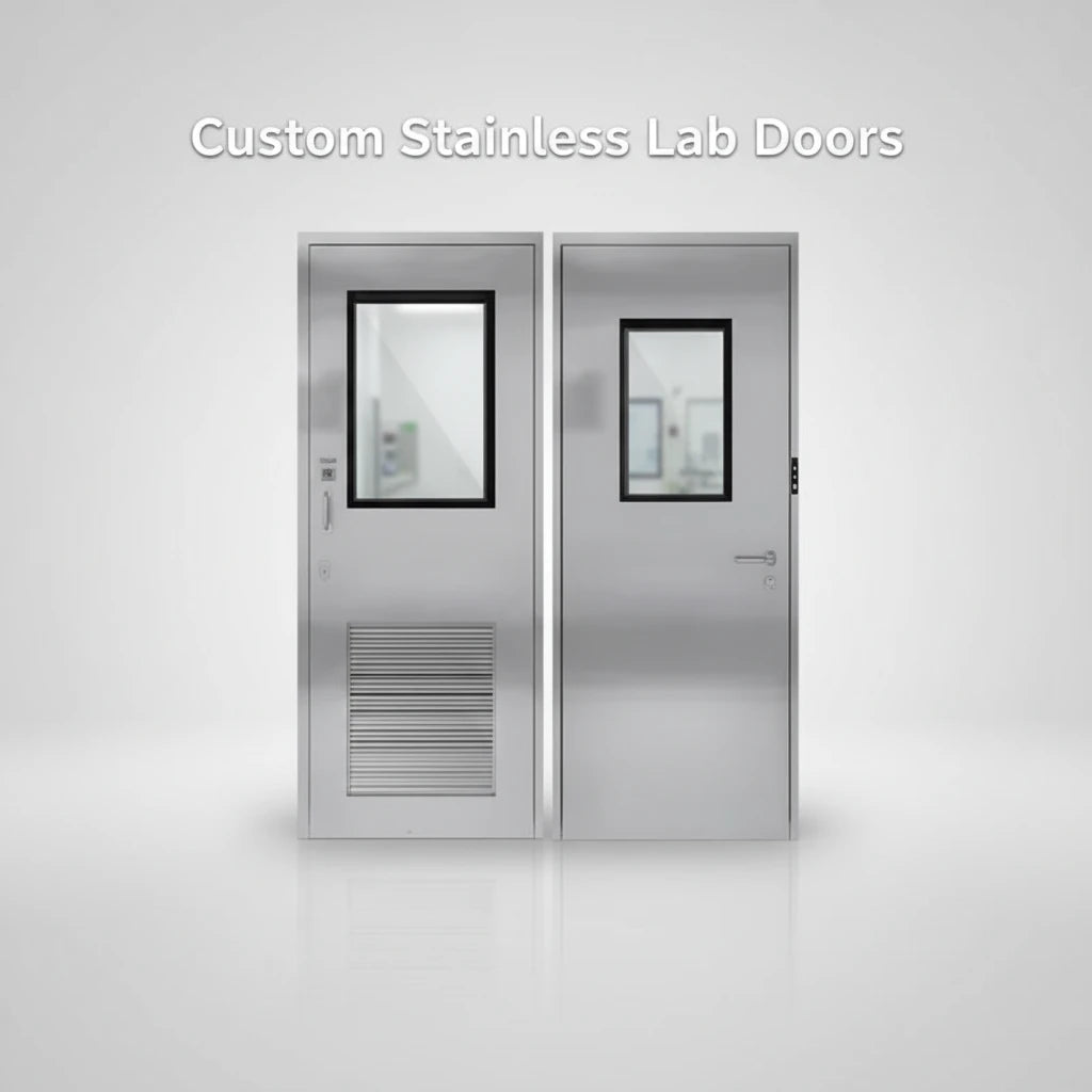 AMC-1780 Cleanroom stainless steel door with double-layer gas-filled window and automatic dust seal made in Johnson City TN.