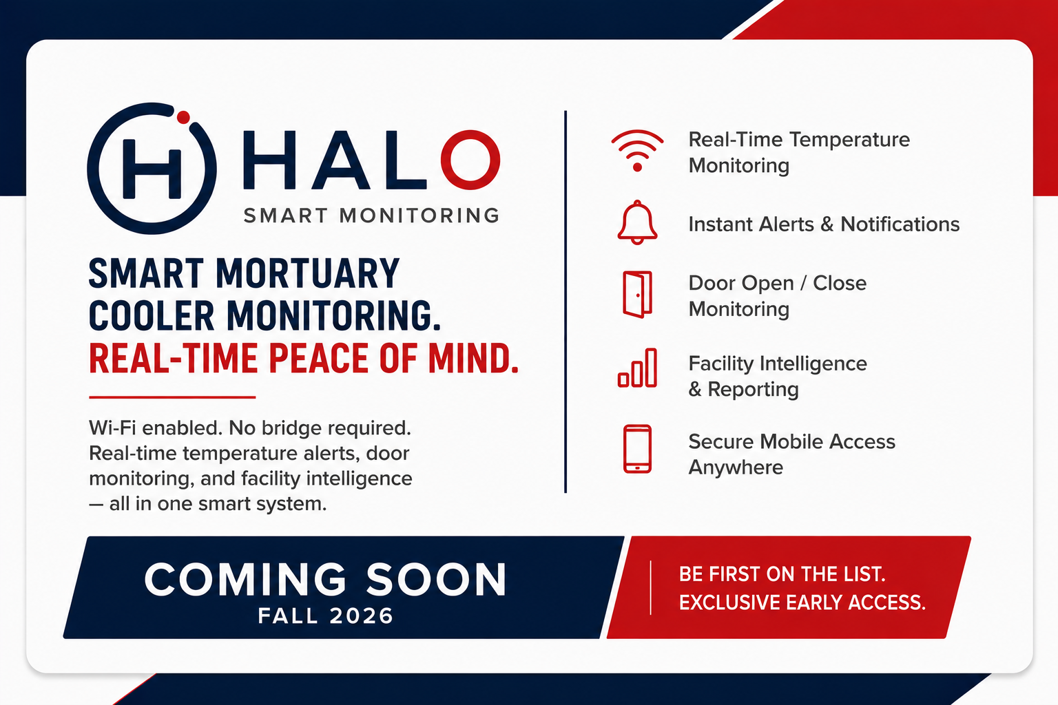 HALO Smart Monitoring — wireless temperature monitoring and alerts for mortuary coolers by American Mortuary Coolers